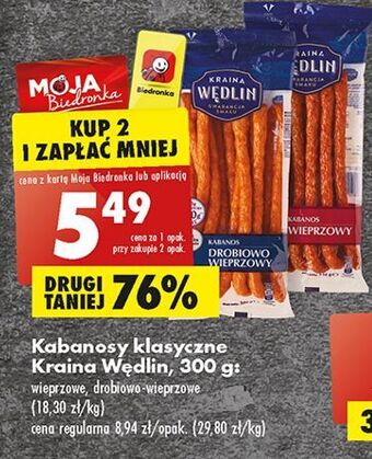 Biedronka Kabanosy klasyczne wieprzowe kraina wędlin oferta