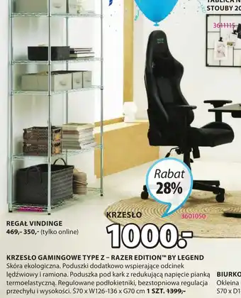 JYSK KRZESŁO GAMINGOWE TYPE Z - RAZER EDITION™ BY LEGEND 1szt. oferta