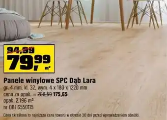 OBI Panele winylowe SPC Dąb Lara gr. 4 mm, kl. 32, wym. 4 x 180 x 1220 mm oferta