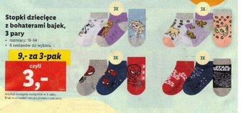 Lidl Stopki dziecięce z bohaterami bajek, 3 pary oferta