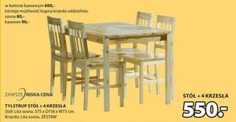 JYSK Tylstrup stół + 4 Krzesła oferta