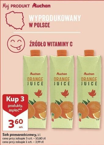 Auchan Sok pomarańczowy, 1l oferta