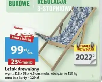 Auchan Leżak drewniany 118x58x4,5cm oferta