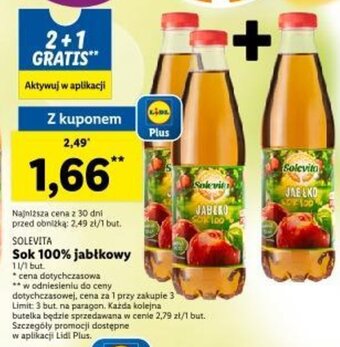 Lidl SOLEVITA Sok 100% jabłkowy 1l oferta