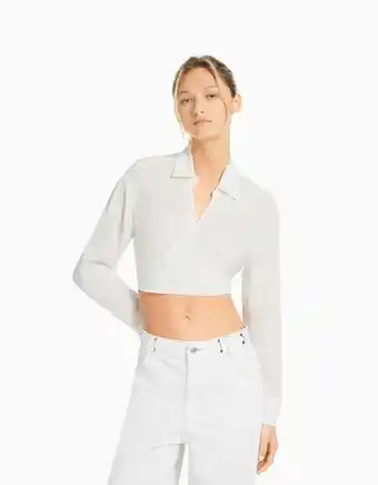 Bershka Kopertowa koszula z mieszanki lnu z długim rękawem oferta