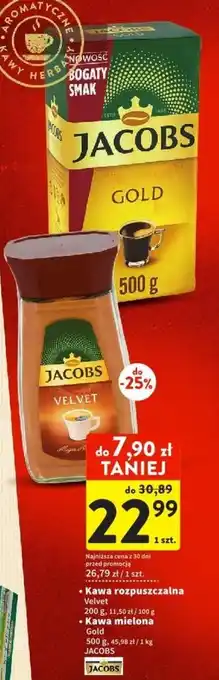 Intermarche Kawa rozpuszczalna Velvet, 200 g, Kawa mielona Gold 500g oferta
