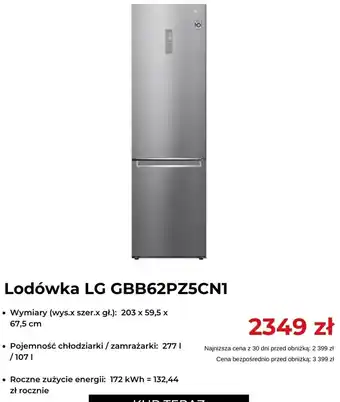 RTV EURO AGD Lodówka LG GBB62PZ5CN1 oferta