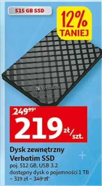 Auchan Dysk zewnętrzny ssd 2.5 512gb verbatim oferta