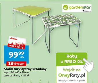 Auchan Stolik turystyczny składany 80 x 60 70 cm garden star oferta