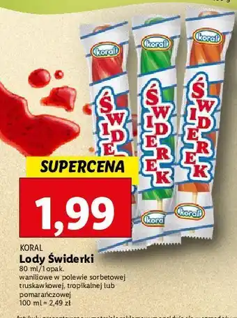 Lidl Lody waniliowe w polewie sorbetowej tropikalnej koral świderek oferta