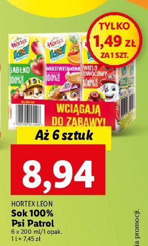 Lidl Sok jabłko + multiwitamina wieloowocowy hortex leon oferta