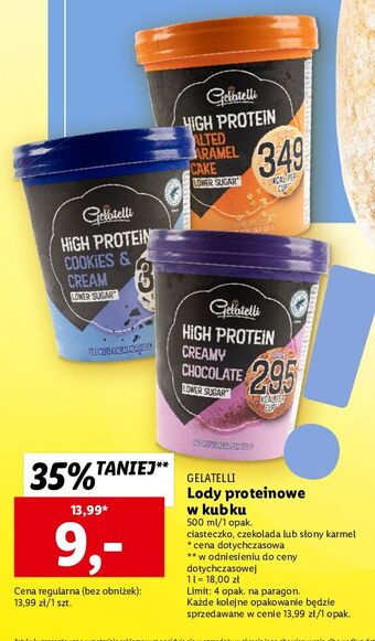 Lidl Lody salted caramel flavour & cookies gelatelli high protein oferta