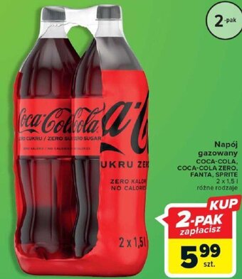 Carrefour Napój gazowany COCA-COLA, COCA-COLA ZERO, FANTA, SPRITE 2 x 1,5l oferta