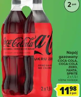 Carrefour Napój gazowany COCA-COLA, COCA-COLA ZERO, FANTA, SPRITE 2 x 1,5l oferta