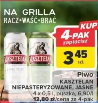 Carrefour Piwo KASZTELAN NIEPASTERYZOWANE, JASNE 4 x 0,5 l, puszka, oferta