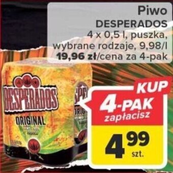Carrefour Piwo DESPERADOS 4 x 0,5 l, oferta