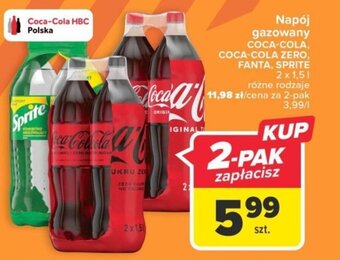 Carrefour Napój gazowany COCA-COLA, COCA-COLA ZERO, FANTA, SPRITE 2x1,5l oferta