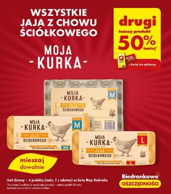 Biedronka WSZYSTKIE JAJA Z CHOWU ŚCIÓŁKOWEGO MOJA KURKA drugi tańszy produkt 50% taniej oferta