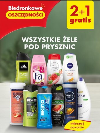 Biedronka WSZYSTKIE ŻELE POD PRYSZNIC 2+1 gratis oferta