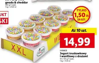 FARMER Jogurt truskawkowy i waniliowy z drażami 10 x 135 g