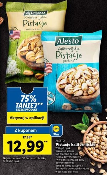 Lidl ALESTO Pistacje kalifornijskie 250 g oferta