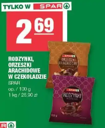EuroSPAR RODZYNKI, ORZESZKI ARACHIDOWE W CZEKOLADZIE SPAR 100g oferta