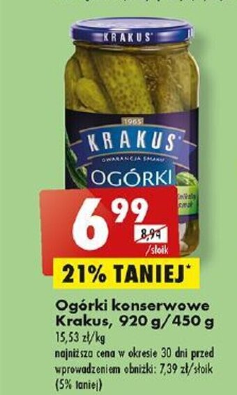 Biedronka Ogórki konserwowe Krakus, 920 g/450 g oferta