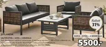 JYSK JUTLANDIA SALTEN STÓŁ +SOFA +2 KRZESŁA S65xD125xW44/68cm oferta
