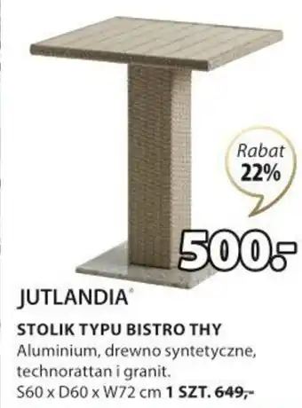 JYSK JUTLANDIA STOLIK TYPU BISTRO THY S60xD60xW72cm oferta