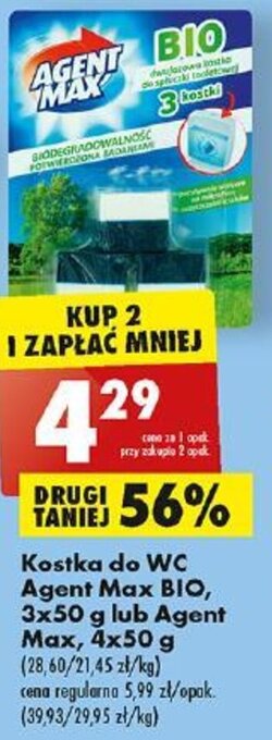 Biedronka Kostka do WC Agent Max BIO, 3x50 g lub Agent Max, 4x50 g oferta