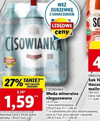 Lidl Woda niegazowana cisowianka oferta
