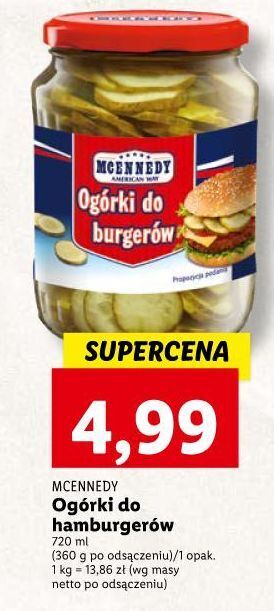 Lidl Ogórki w plastrach do hamburgerów mcennedy oferta