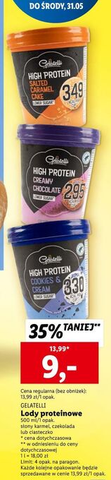 Lidl Lody salted caramel flavour & cookies gelatelli high protein oferta