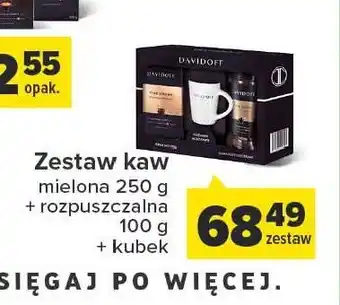 Zestaw kaw w pudełku kawa mielona fine aroma 250 g + kawa rozpuszczalna fine aroma 100 g + kubek
