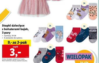 Lidl Stopki dziecięce z bohaterami bajek, 3 pary oferta