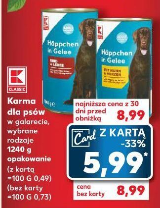 Kaufland Karma dla psów z kurczakiem k-classic oferta