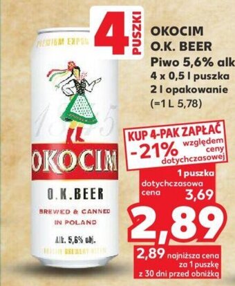 Kaufland OKOCIM O.K. BEER Piwo 5,6% alk. 4 x 0,5 l oferta