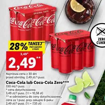 Lidl Coca-Cola lub Coca-Cola Zero 330ml oferta