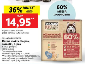 Lidl ORLANDO PURE TASTE Karma mokra dla psa, saszetki, 8-pak 8 x 100 g oferta