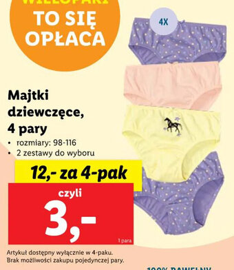 Lidl Majtki dziewczęce, 4 pary oferta