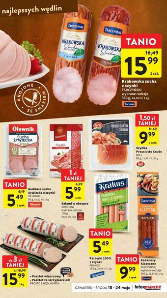 Intermarche Kiełbasa krakowska sucha z szynki tarczyński oferta