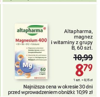 Rossmann Magnez 400 i witaminy z grupy b altapharma oferta