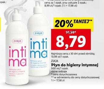 Lidl Kremowy płyn do higieny intymnej z kwasem mlekowym ziaja intima oferta