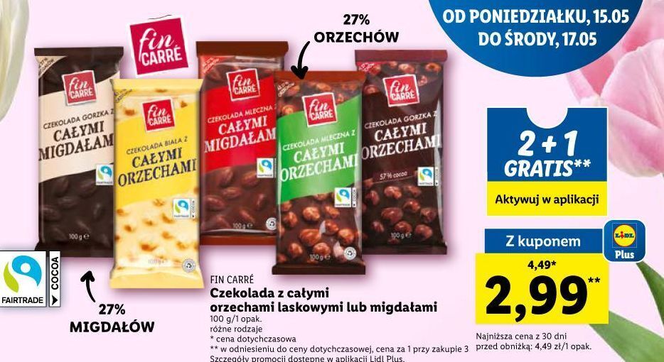 Promocja Czekolada z orzechami laskowymi fin carre w Lidl