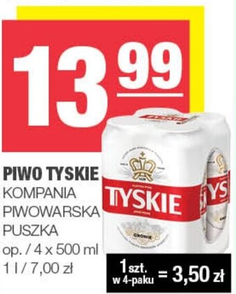 Spar PIWO TYSKIE KOMPANIA PIWOWARSKA 4 x 500 ml oferta