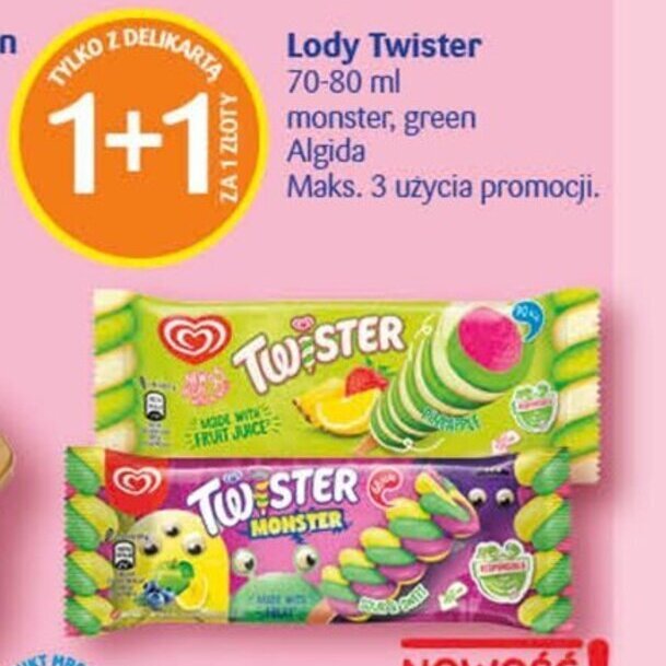 Promocja Algida Lody Twister 70-80ml w Delikatesy Centrum