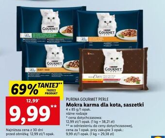 Lidl Karma dla kota mini fileciki w sosie cielęcina z warzywami + dziczyzna wołowina pstrąg purina gourmet perle oferta