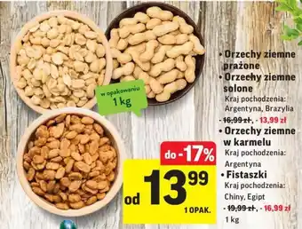Intermarche Orzechy ziemne prażone lub solone lub w karmelu lub fistaszki 1kg oferta
