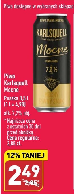 ALDI Piwo Karlsquell Mocne Puszka 0,5 l oferta
