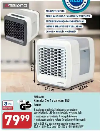 ALDI AMBIANO Klimator 3 w 1 z panelem LED oferta